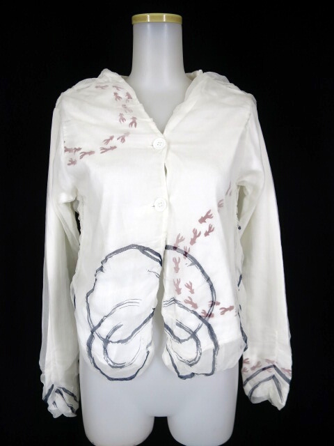 gouk シフォン重ね和プリントカーディガン