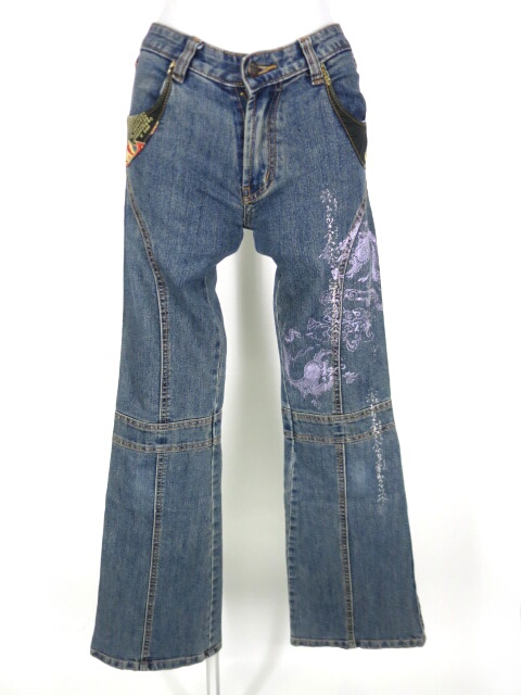 gouk 龍プリントブーツカットデニムパンツ