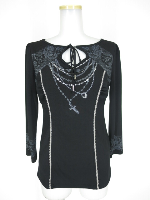 Ozz Croce レース＆ネックレスプリント八分袖カットソー