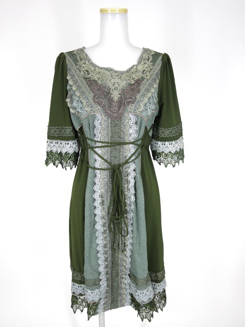 OZZ ANGELO レース付き半袖ワンピース＋サッシュベルト