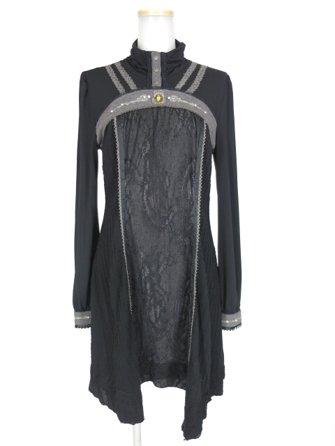 OZZ ANGELO レース＆ニット切替長袖ワンピース