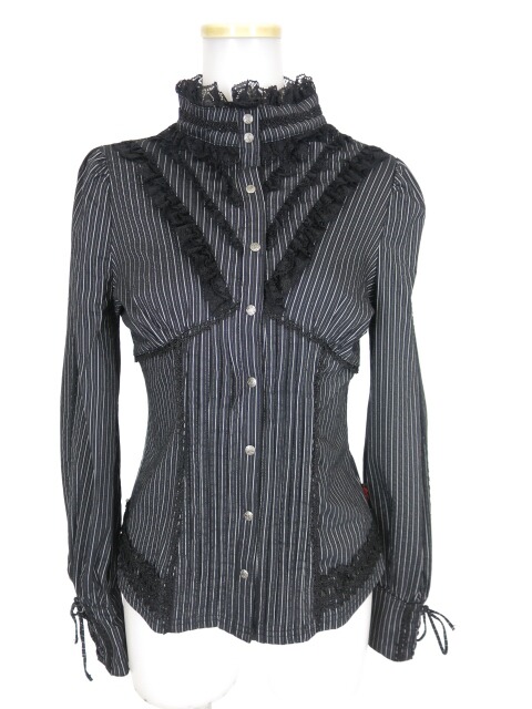 Ozz Croce ストライプスタンドカラーブラウス