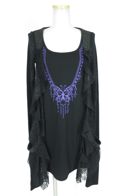 HONEY レースベスト重ね風長袖カットソー