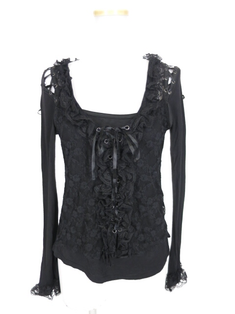 h.NAOTO Blood レース重ね肩編み上げ長袖カットソー