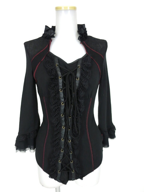 Ozz Croce レース付きフロント編み上げニットプルオーバー