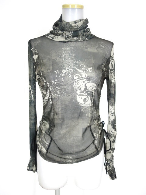 Ozz Croce 和柄メッシュチュールハイネック長袖カットソー