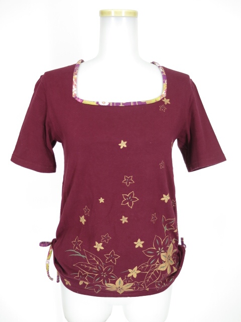 gouk 紅葉プリントスクエアネック半袖カットソー