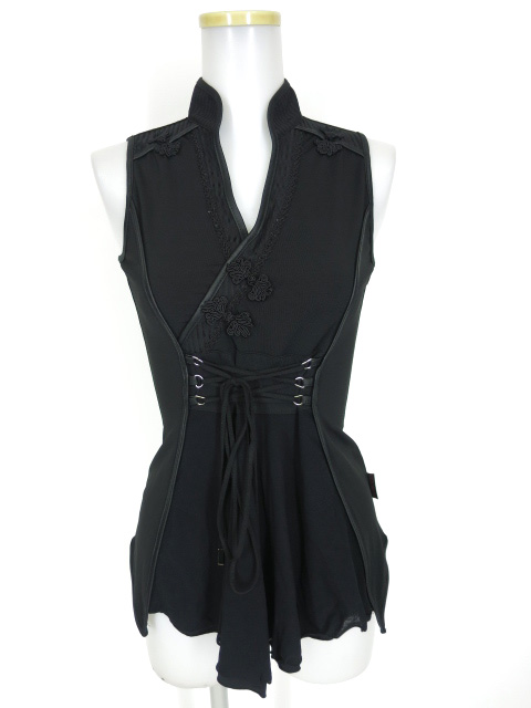 OZZ ONESTE 編み上げ付きチャイナノースリーブカットソー