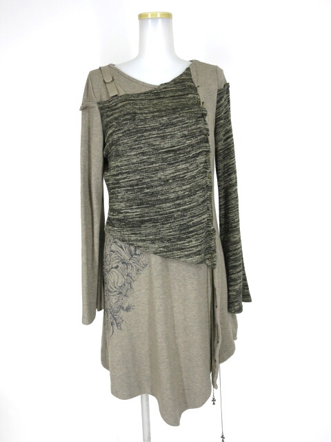 Ozz Croce チェーン編み上げ付きニットチュニックワンピース