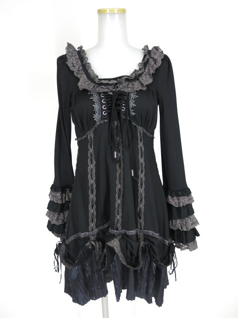 OZZ ONESTE レース付きフリル袖チュニックワンピース