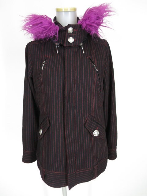 ALGONQUINS ファーフード付きジップアップストライプジャケット