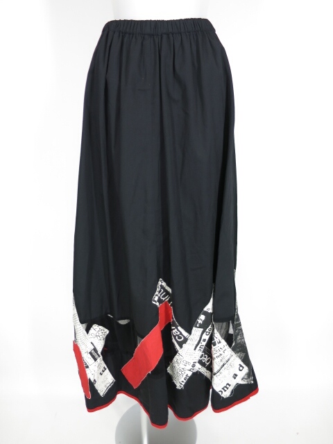 h.NAOTO 布パッチ付きメッシュ切替ロングスカート