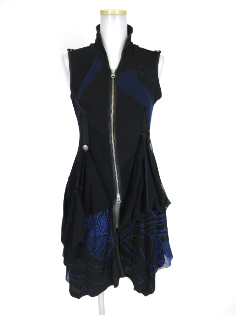 Ozz Croce 蜘蛛の巣メッシュジップアップノースリーブチュニック