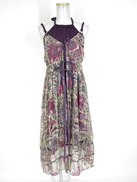 Ozz On スカーフ柄シフォンワンピース