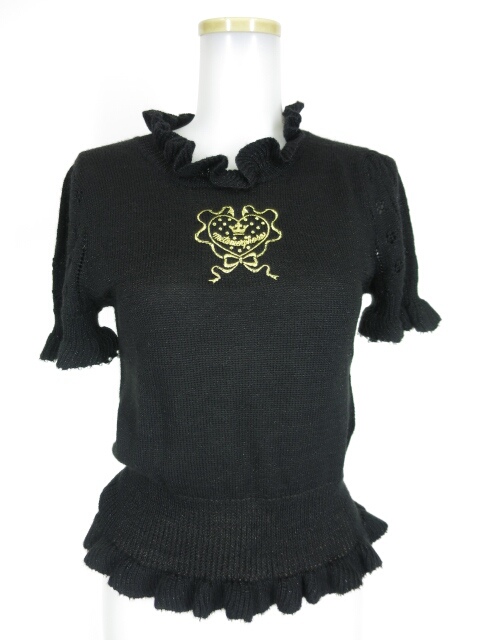 Metamorphose ハート刺繍半袖ニットセーター