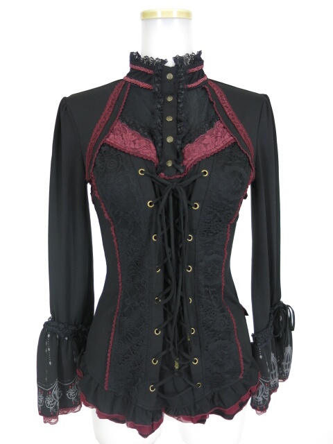 Ozz Croce レース＆編み上げ付き長袖カットソー