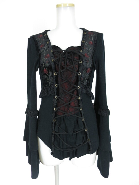 OZZ ONESTE ローズ刺繍ベロア切替ニットカットソー