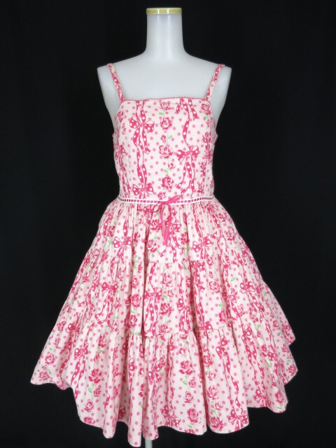 Emily Temple cute ローズ&ドットリボン柄ノースリーブワンピース