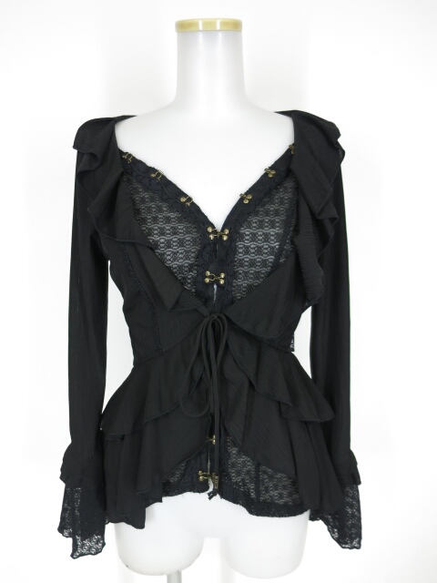 OZZ ANGELO レース付きフリルカーディガン