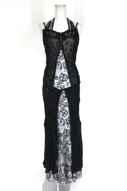 Ozz Croce メッシュ重ね龍唐草柄キャミソール＆ロングスカート セット