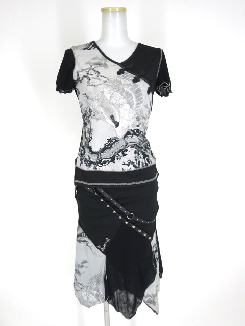 Ozz On 鷹柄メッシュチュール半袖カットソー＆スカート セット