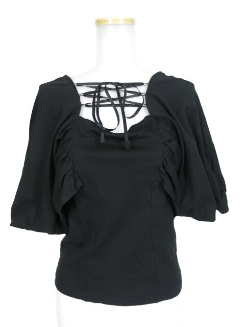 BPN 編み上げ付きボリューム半袖カットソー