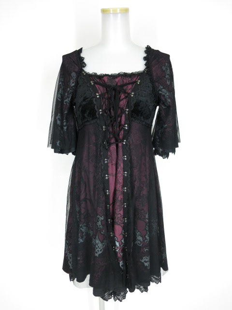 OZZ ONESTE メッシュ重ね総柄チュニックワンピース