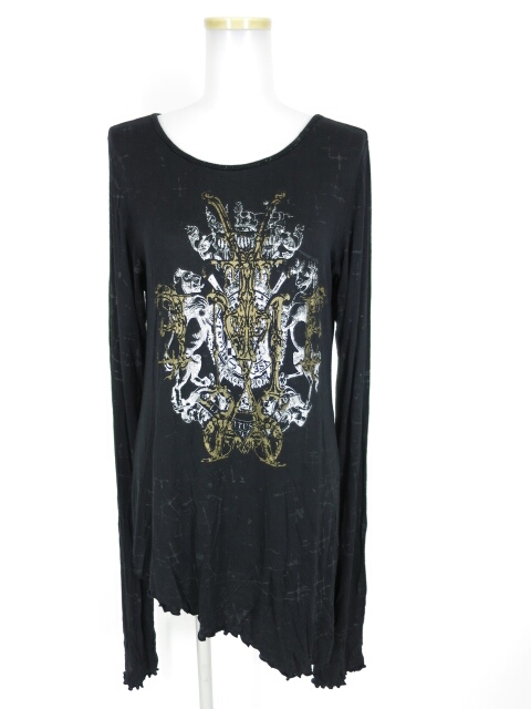 DARK RED RUM H.jelly エンブレムプリント アシンメトリーロング丈カットソー