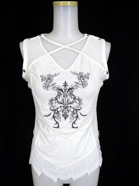 Ozz Croce 刺繍入メッシュ切替ノースリーブカットソー