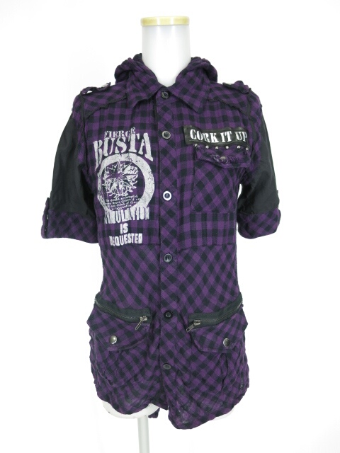 SEX POT チェック柄ガーゼ燕尾シャツ