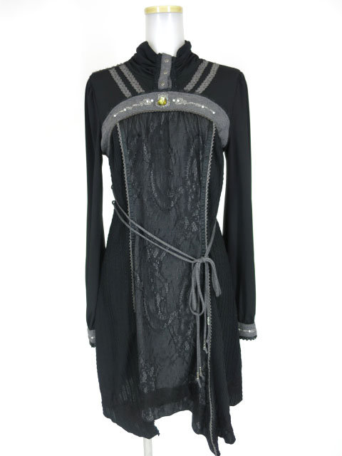 OZZ ANGELO レース＆ニット切替長袖ワンピース