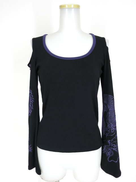 Qutie Frash 龍プリント肩開き長袖カットソー