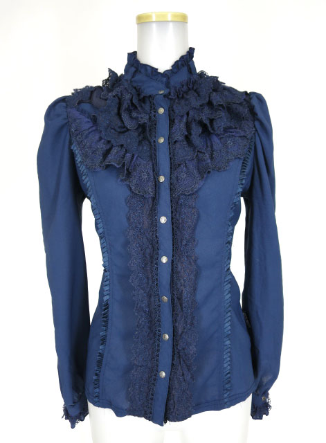 OZZ ONESTE レース付きスタンドカラーブラウス