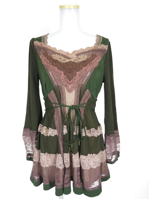 OZZ ANGELO チュール＆レース切替長袖チュニックカットソー