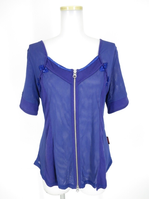 OZZ ONESTE メッシュチュール半袖ジップカーディガン