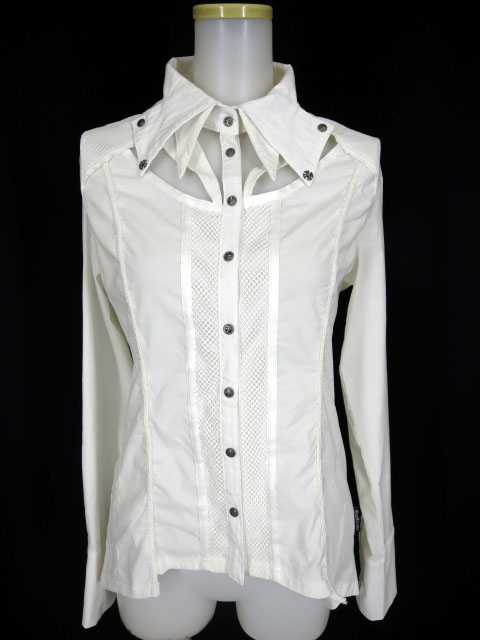 Ozz Croce 胸元開きメッシュ重ね燕尾ブラウス