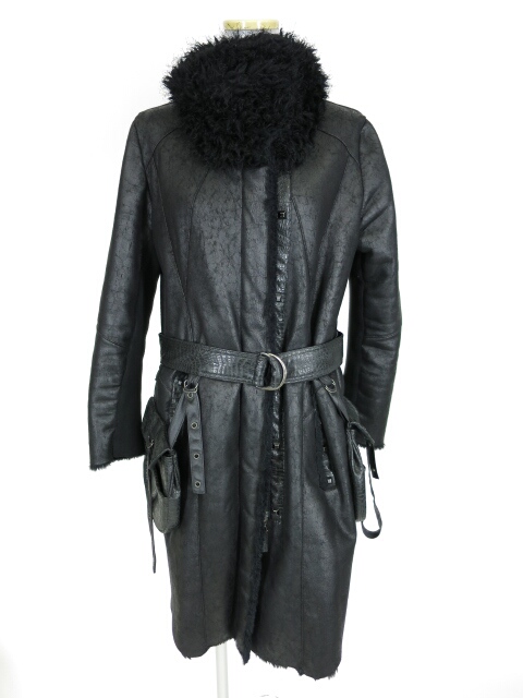 Qutie Frash ボア付きフェイクムートンレザーコート