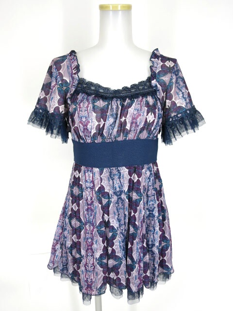 OZZ ONESTE バタフライ柄メッシュチュールチュニック