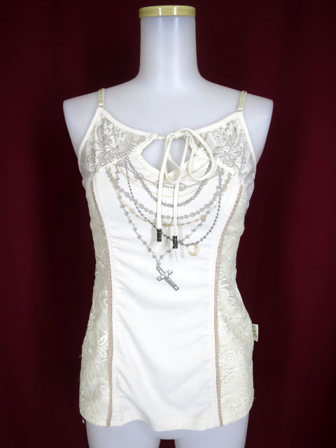 OZZ ANGELO レース柄＆ネックレスプリントキャミソール