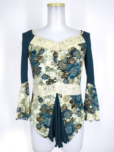 Ozz On ラメ和柄メッシュチュールカットソー