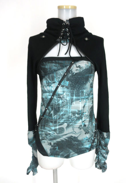 Ozz Croce 和柄切替胸開きニットカットソー