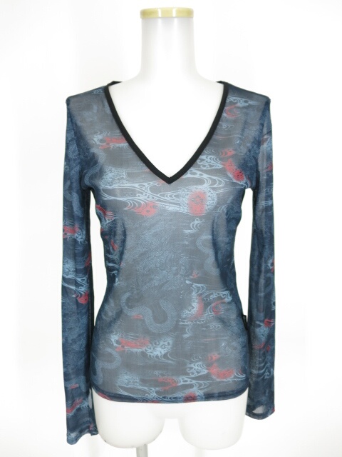 Ozz Croce 龍総柄メッシュ長袖カットソー