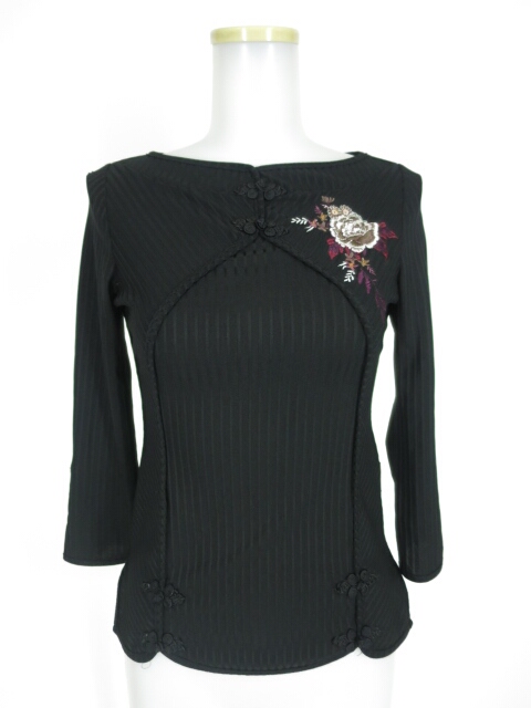 OZZ ONESTE 刺繍入りチャイナ七分袖カットソー