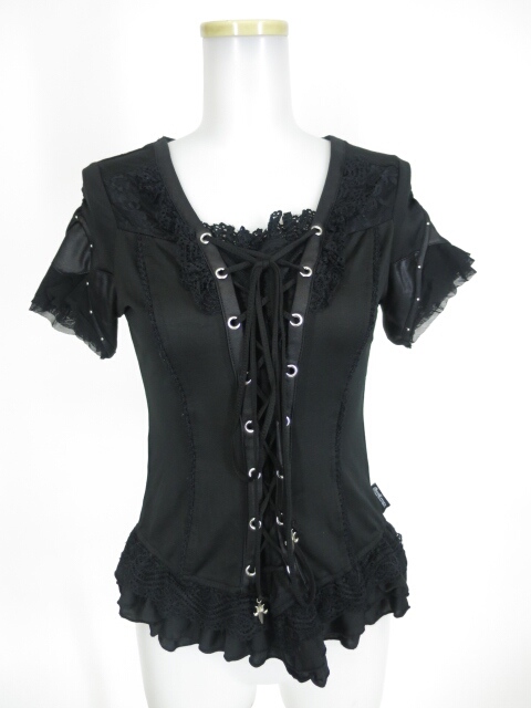 Ozz Croce レース＆編み上げ付き半袖カットソー