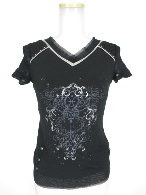 Ozz Croce メッシュ切替Vネック半袖カットソー