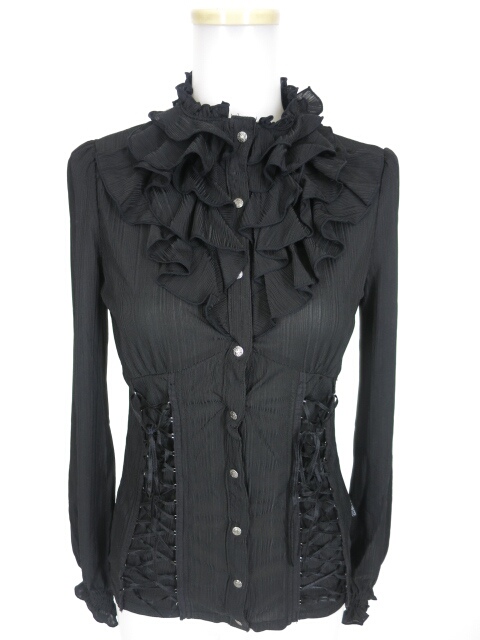 OZZ ONESTE 編み上げ付きシースルーフリルブラウス