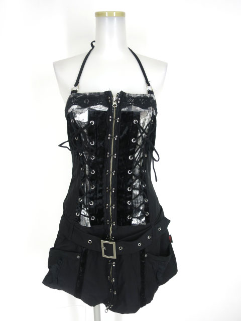 Ozz On 編み上げ付き2wayホルターネックワンピース