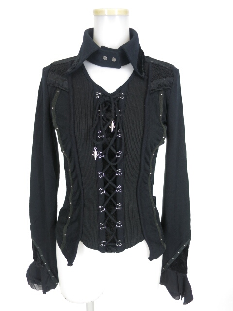 Ozz Croce ベロア切替衿付きニットプルオーバー