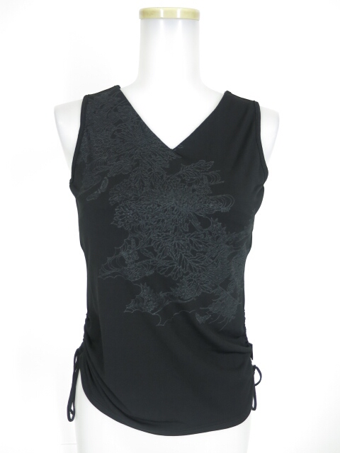 OZZ ONESTE 和柄プリントVネックノースリーブカットソー