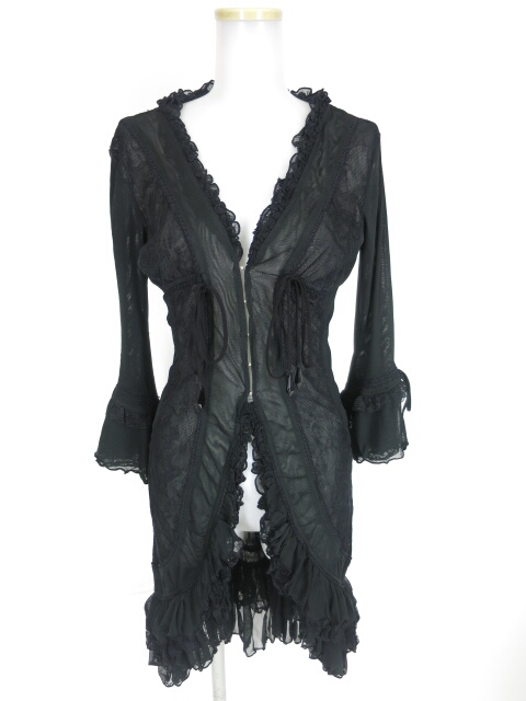 Ozz Croce フックボタンメッシュチュールフリルロングカーディガン